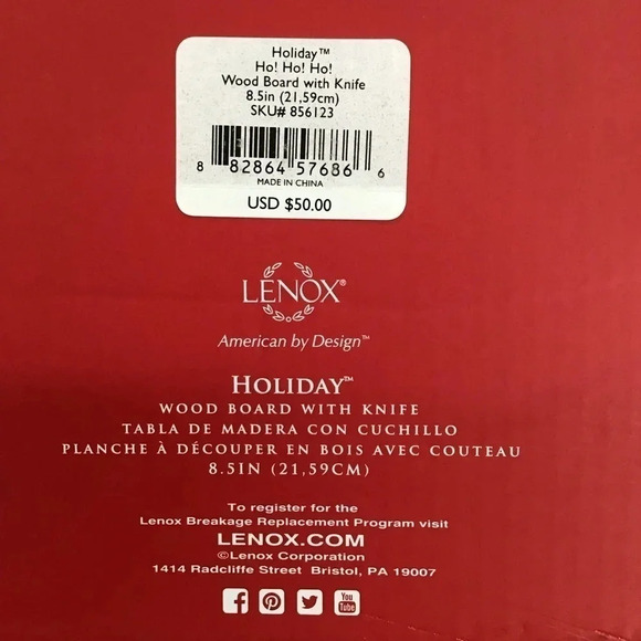 Lenox Holiday Ho! Ho! Ho! Wood Hors D’ Oeuvres Board W/Knife New In Box - Picture 3 of 4